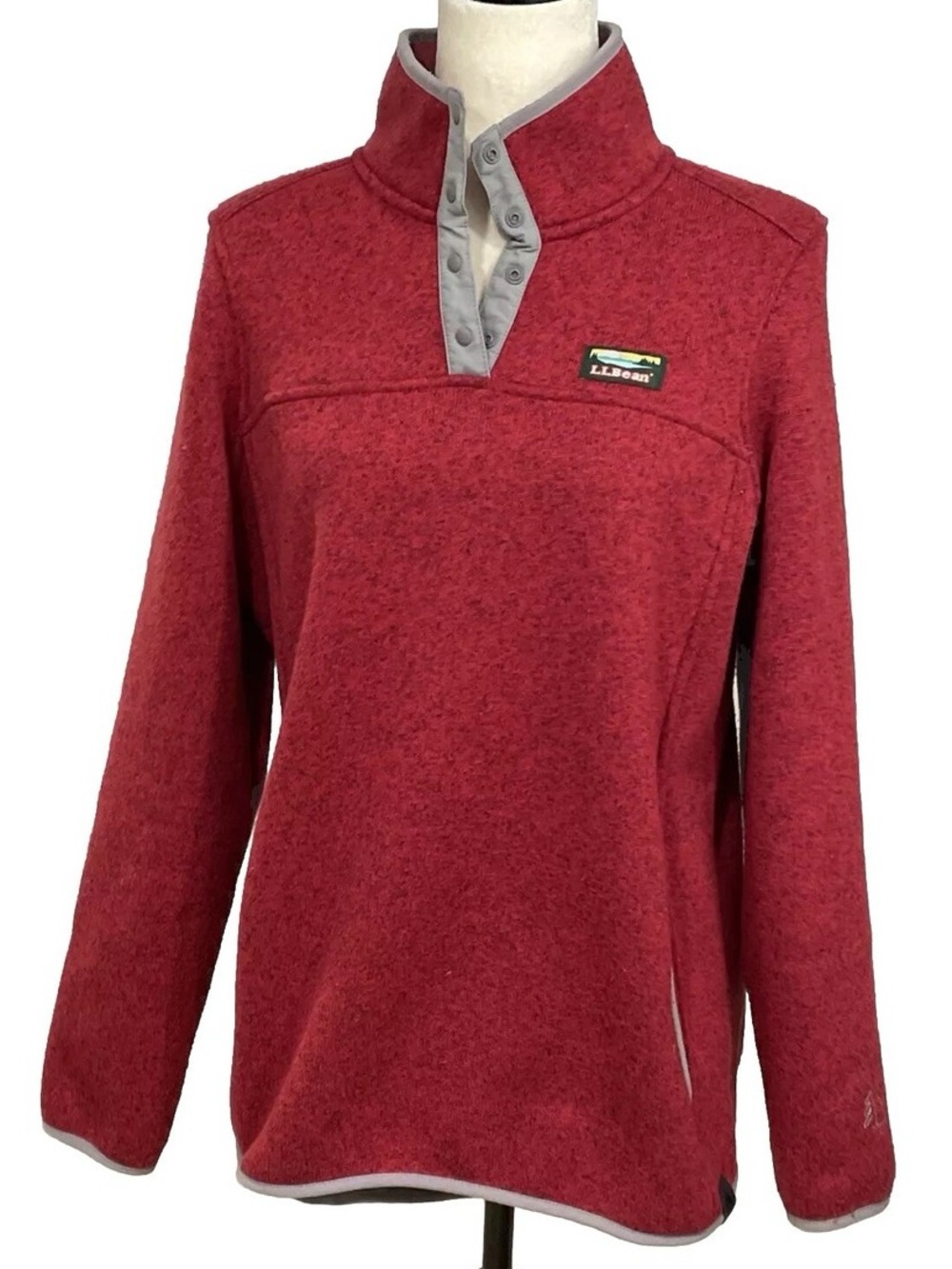 ♥️ NEW L.L. Bean Red Heathered Snap-Front Fleece Jacket with Gray Trim ♥️
